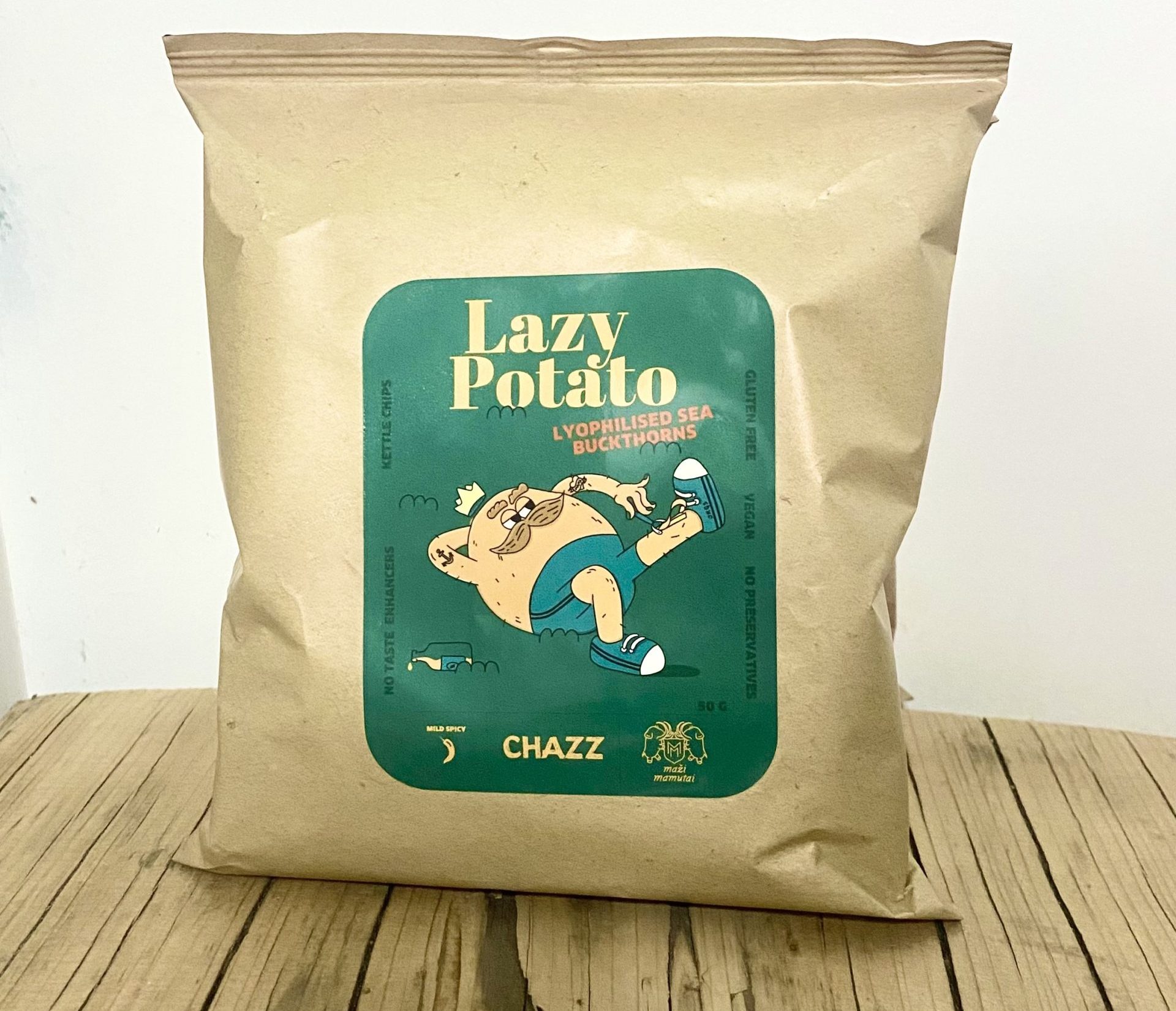 Bulvių traškučiai su liofilizuotais šaltalankiais „Lazy Potato”